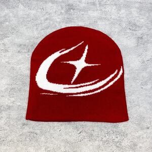 grunge gothic punk red and white star beanie